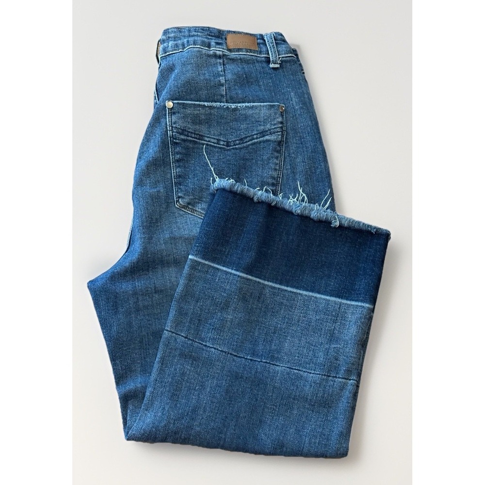 Judy Blue Jeans Womens 18W Blue‎ Wide Leg Stretch Color Block Fray Hem JB88490